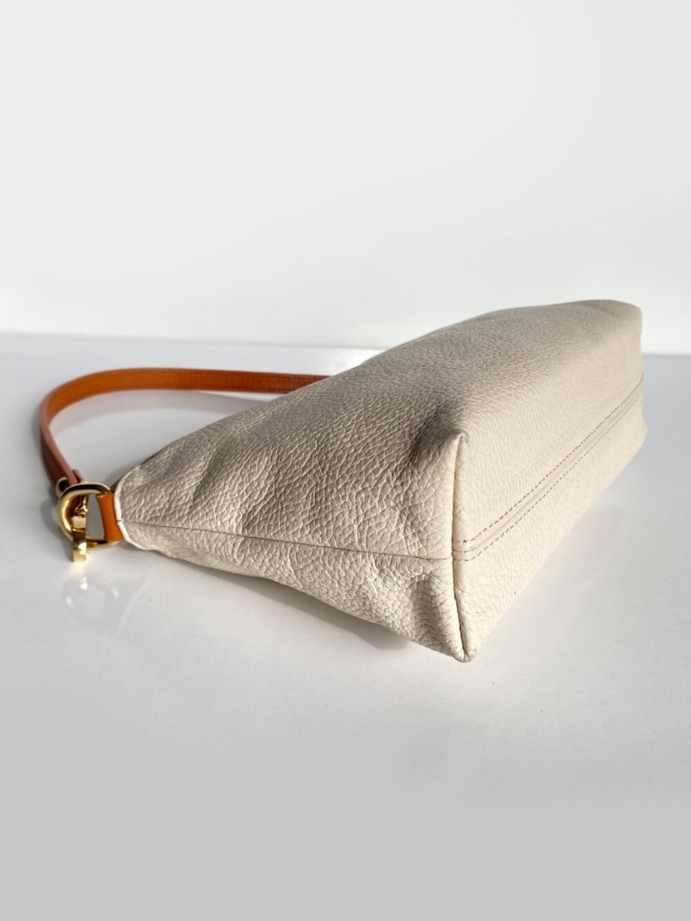 VALENTINA Italy Cream Pebble Leather Triple Compartment Shoulder Bag Purse - Picture 8 of 13
